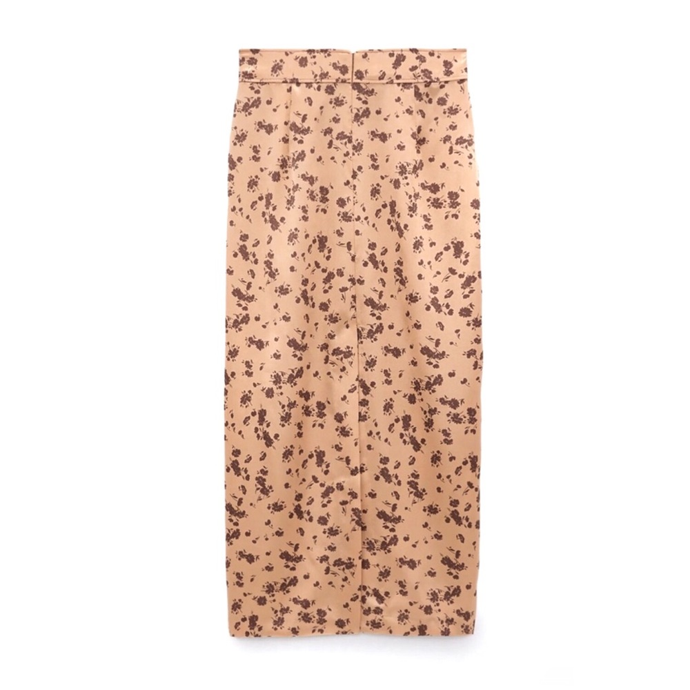 Zara NWT Satin Effect Midi Floral Skirt Small Peach Beige - Picture 5 of 10